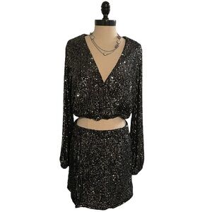 Style Rack Two Piece Sequin Dress - Black With Silver Sequins - Size Large - NWT